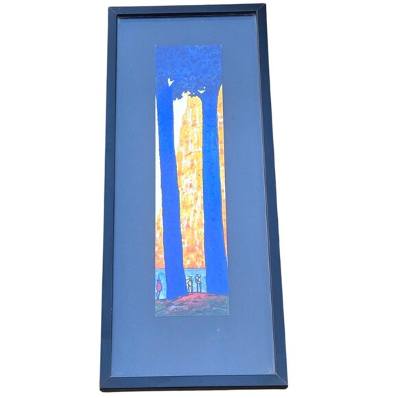 Nicola perucca Other - Nicola Perucca Framed Watercolor An Ancient City 2006 Wall Art 16 inch Blue Tree